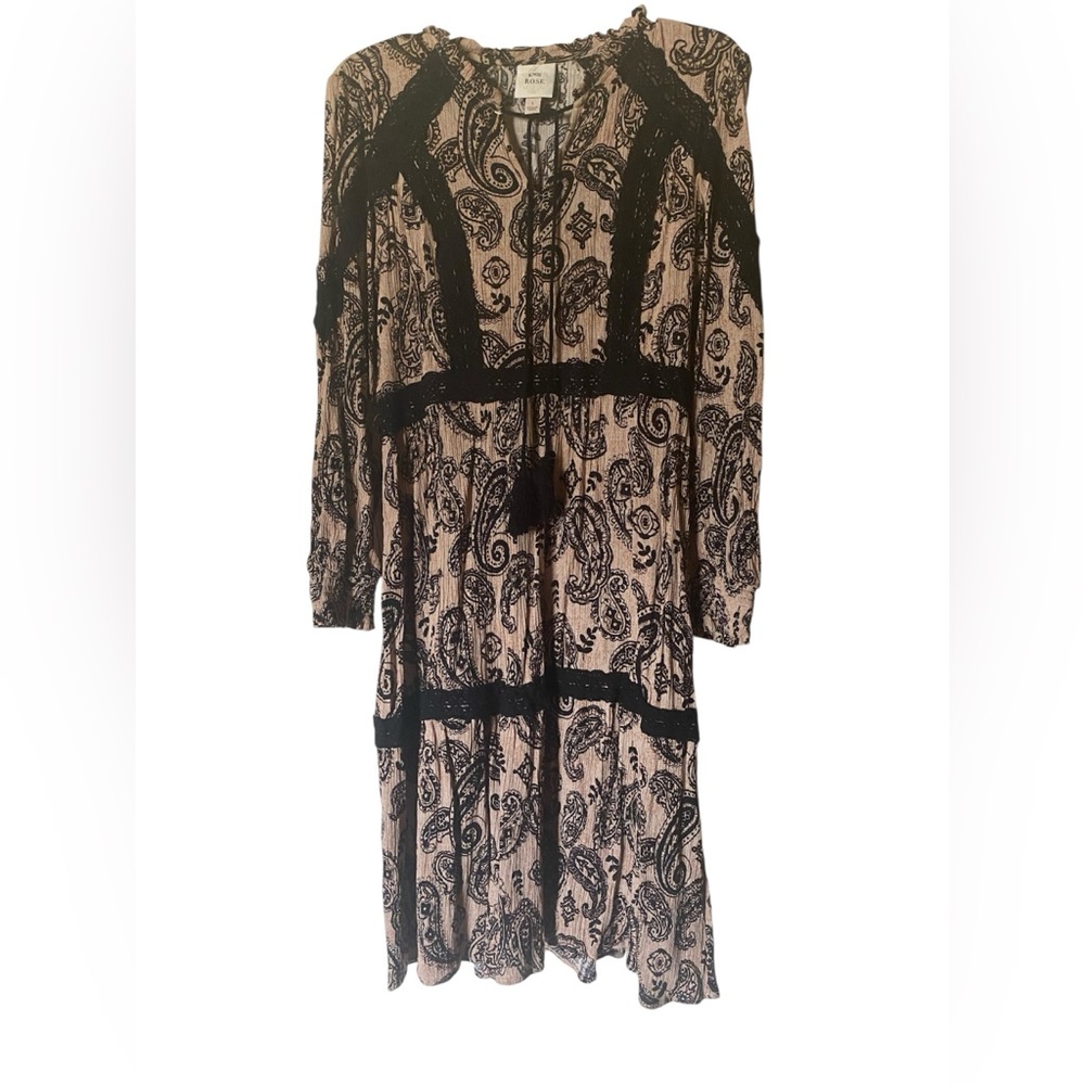 Knox Rose Elegant L Black and Cream Paisley Dress